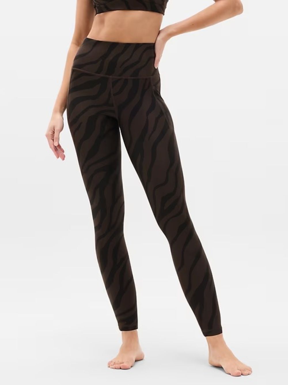 Athleta Salutation Stash Pocket 7/8 Black Brown Zebra-Print High-Rise Leggings S - Picture 2 of 8